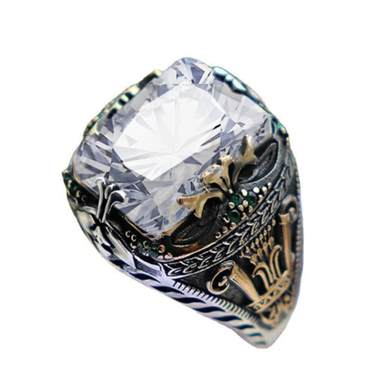 Mens Copper Ring With Emerald Gemstone Inlaid Retro Design Jewelry For Men Durable Luxury Accessory High Quality