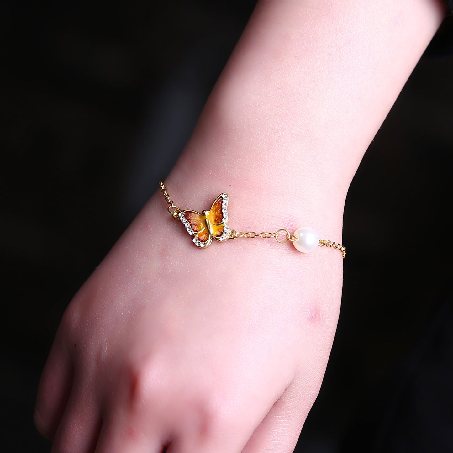 Womens Butterfly Charm Bracelet Link Chain Lobster Clasp Closure Adjustable Zinc Alloy Metal Bracelet Fashion