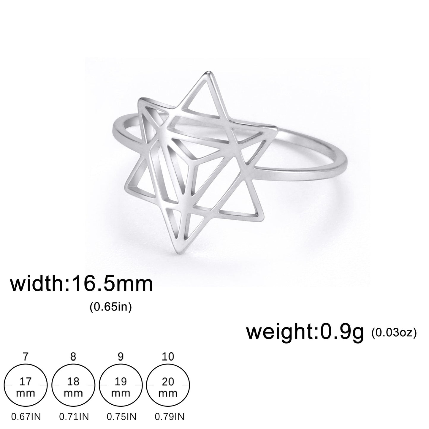 Hexagonal Star Ring Stainless Steel Inlaid Titanium Finish