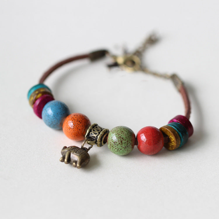 Womens Adjustable Ceramic Bracelet Elephant Zodiac Jewelry Nepal Animal Theme Cuter Fun Unique For Girls Gifts