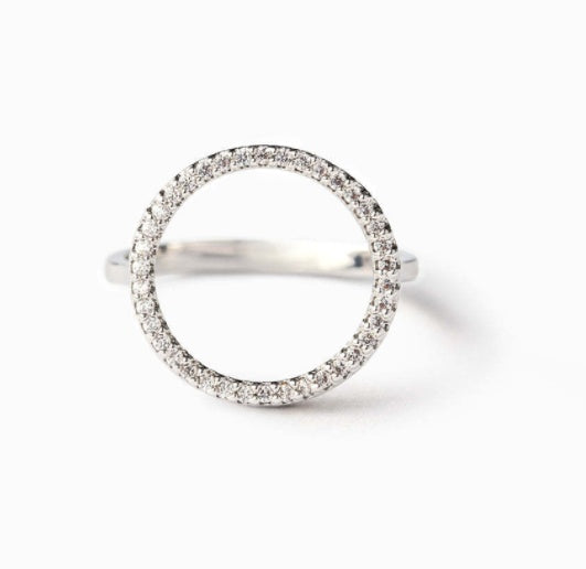 Womens 925 Sterling Silver Ring With Diamond Circle Geometric Design Elegant Fashion Jewel Individually Packed