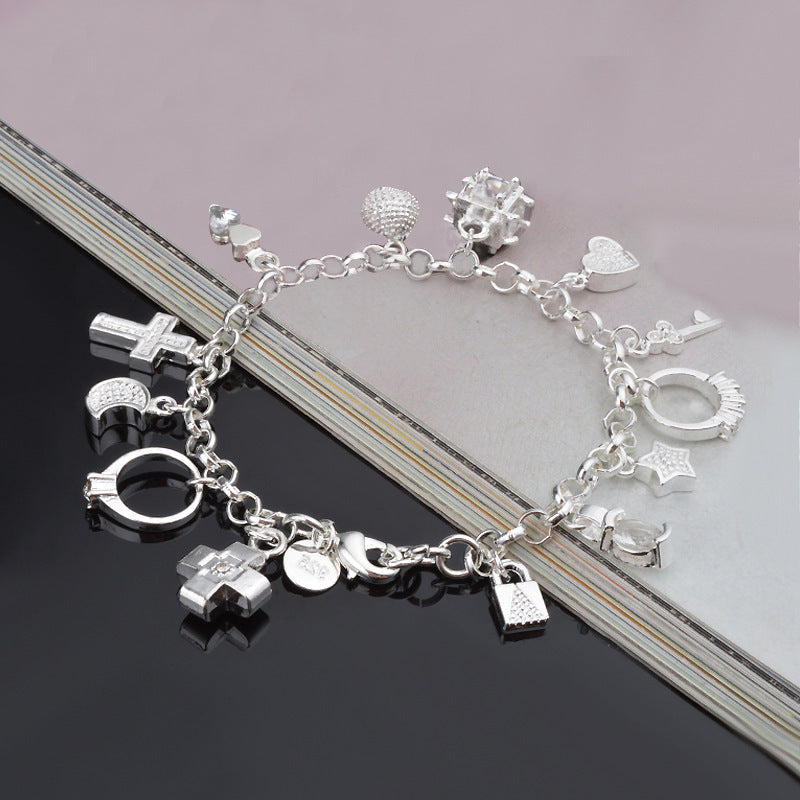 Heart Copper Cross Hand Design Bracelet Silver Tone Jewelry Gift For Anniversary Travel Trade Fair Silver Glow