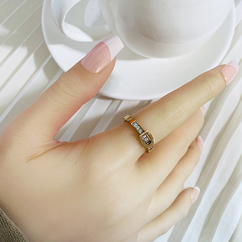 Geometric Rose Gold Titanium Steel Ring With Electroplated Gemstone For Women Durable Elegant Fashion Jewellery