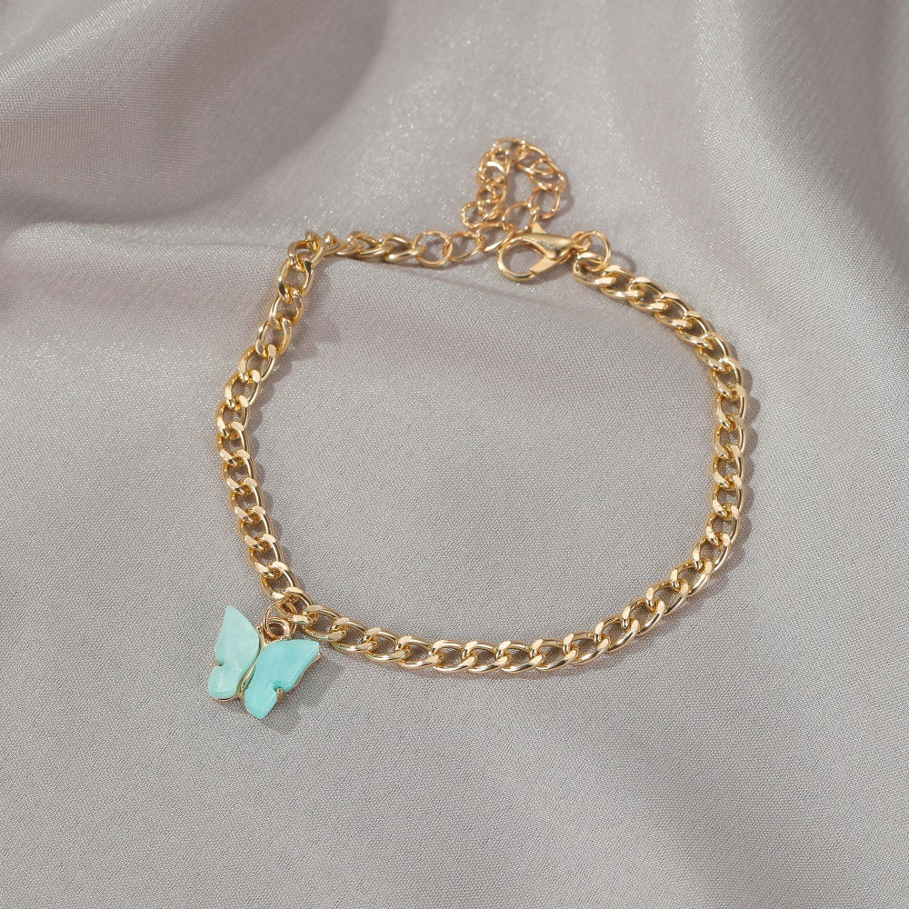 Womens Butterfly Anklet Electroplated Alloy Foot Jewelry European Fashion Charm Anklet Elegant Accessory Butterfly