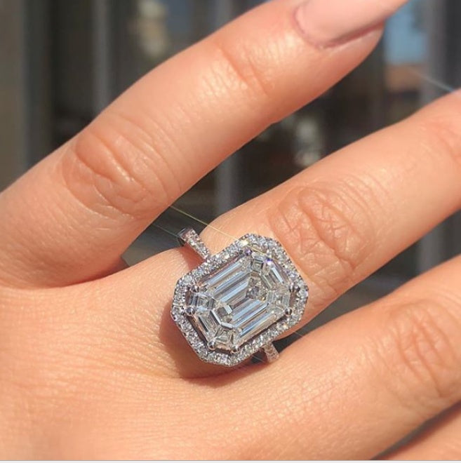 Women Square Ring Diamond Zircon Gold Plated Inlaid Gemstone Hand Jewelry Fashion Ring Elegant Accessory Trend