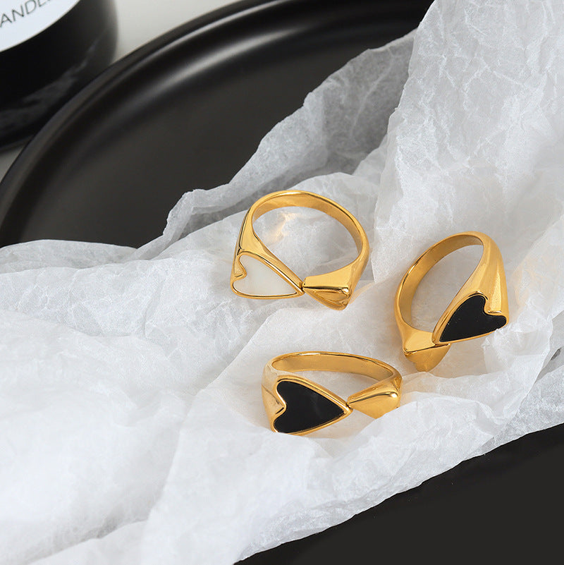 Women's Heart Ring Personalized Seashell Ring White Seashell Heart Ring Electroplated Titanium Steel Ring Adjustable Opening Ring Geometric Ring Love Heart Ring