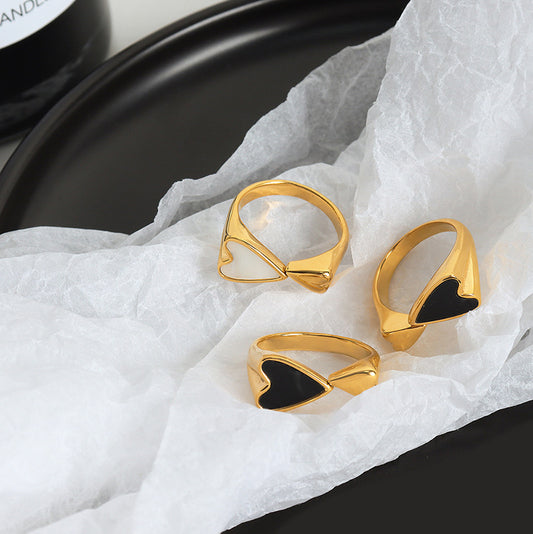 Women's Heart Ring Personalized Seashell Ring White Seashell Heart Ring Electroplated Titanium Steel Ring Adjustable Opening Ring Geometric Ring Love Heart Ring