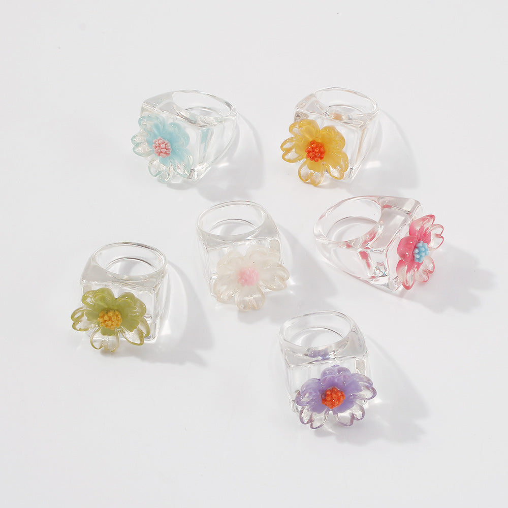 Resin Rings For Women Colorful Acrylic Geometric European Style Statement Jewelry Colorful Resin Ring Ornament