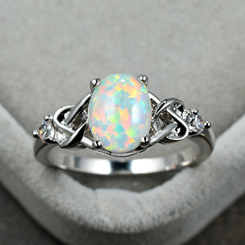 Opal Silver Ring Electroplated Unisex Jewelry Europe And America Style With Sturdy Platinum Tone And Opal Glow