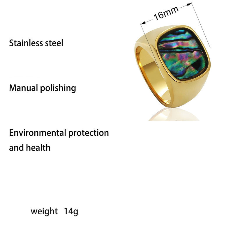 Unisex Titanium Steel Ring With Colorful Shell Square Design Gold Band Fashion Statement Ring For Women 8 9 10