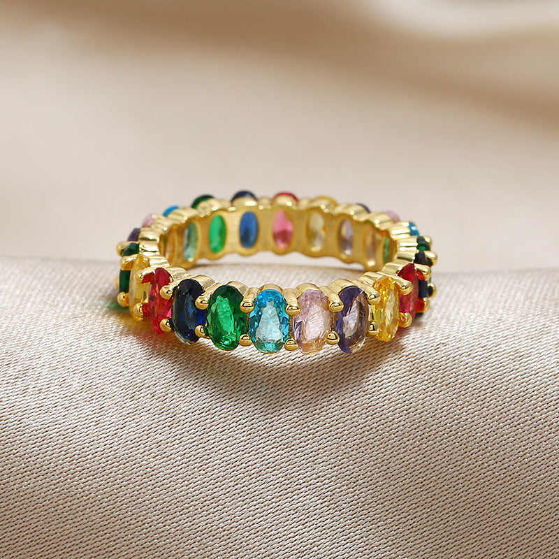 Colorful Copper Alloy Ring With Gemstones For Women
