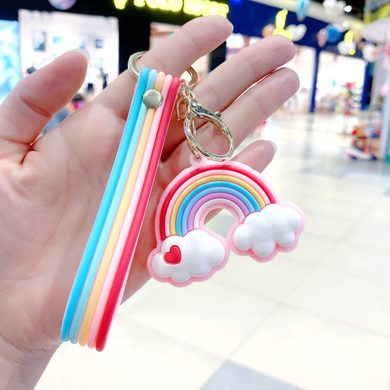 Metal Rainbow Keychain Cloud And Heart Pendant Rubber Accessory For Women And Girls Bag Cute Gift For Fans Now