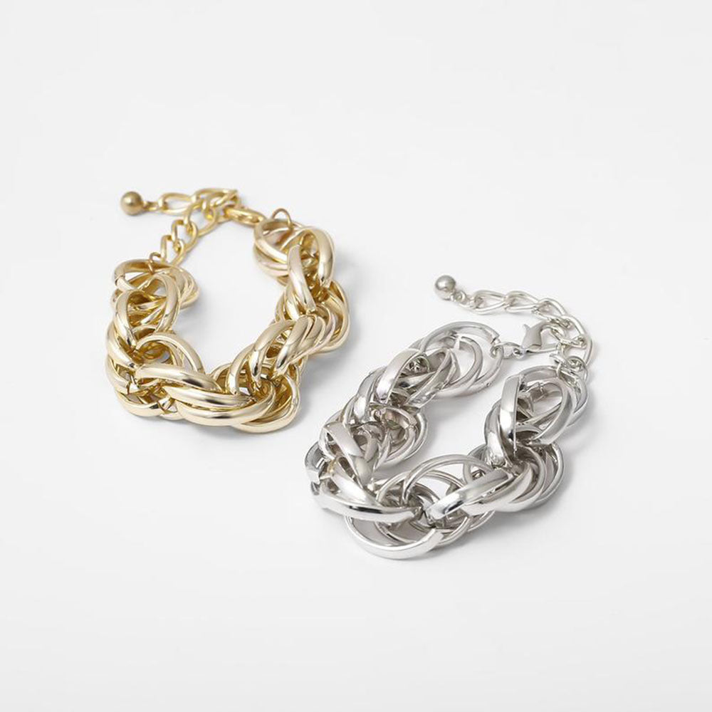 Geometric Thick Chain Bracelet In Gold And Silver Electroplated Alloy For Men And Women For Everyday Style Chic