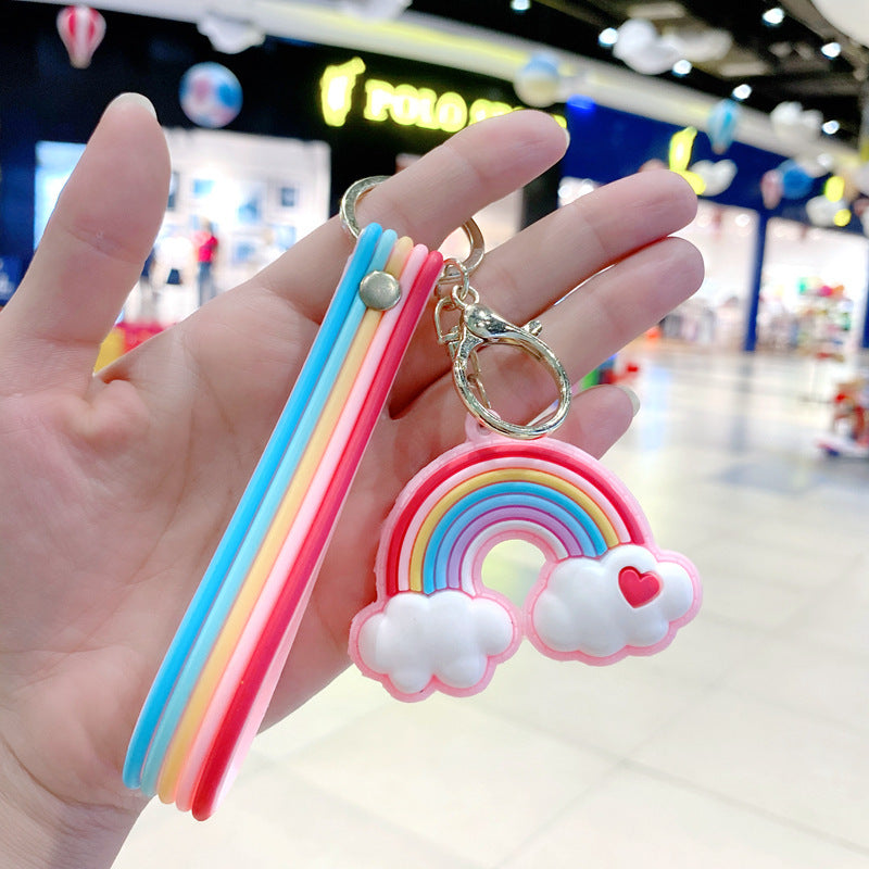 Metal Rainbow Keychain Cloud And Heart Pendant Rubber Accessory For Women And Girls Bag Cute Gift For Fans Now