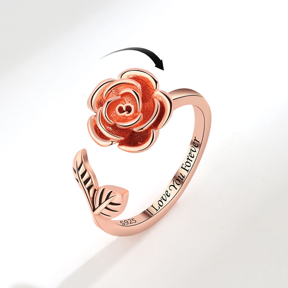 Rose Flower Zircon Spinning Ring Adjustable Copper Electroplated Fashion Jewelry For Women Accessory Gift Idea