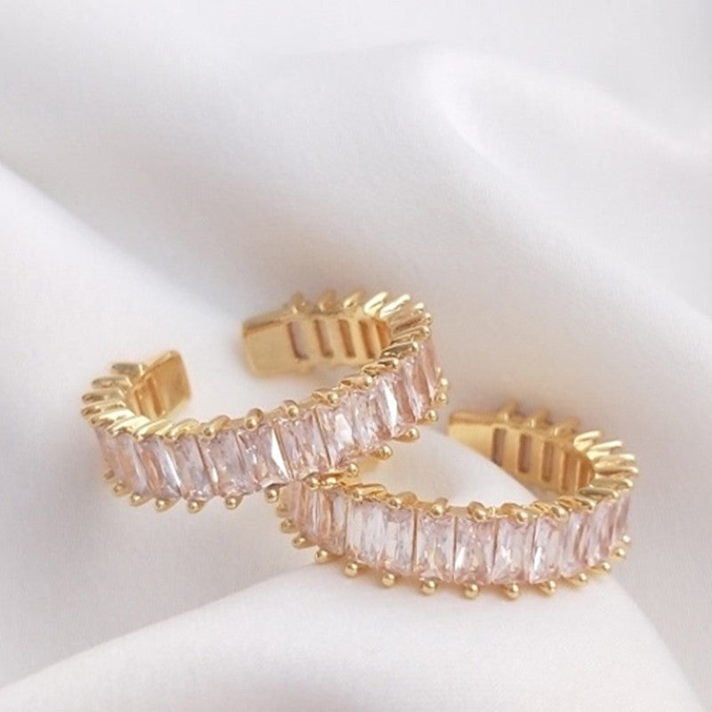 Geometric Zirconia Ring Copper Gold Tone Minimalist Fashion Jewelry For Women And Girls Elegant Gift For Women