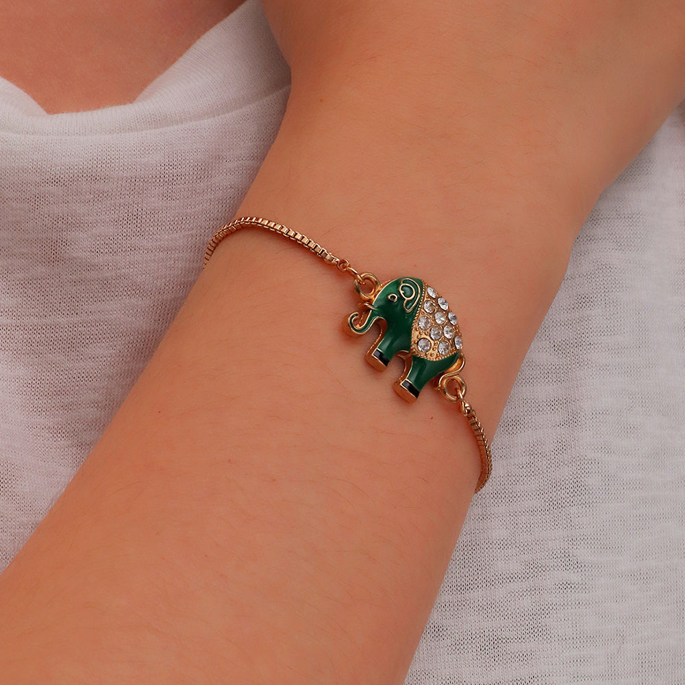 Elephant Bracelet for Women and Girls Alloy Animal Charm With Dripping Eye Ornaments European Fashion Jewelry Style