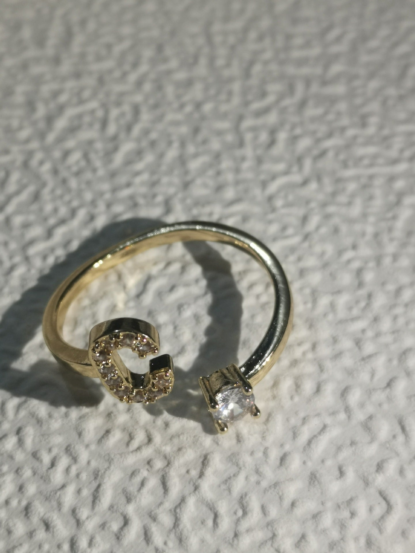 Unisex Copper Ring Adjustable Zircon Inlaid Letter Design