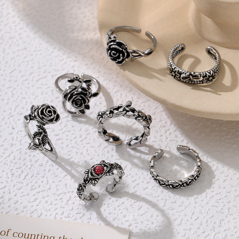 Unisex Open Ring Vintage Flower Electroplated Alloy Adjustable Split Ring Rose And Flower Geometric Shape Design