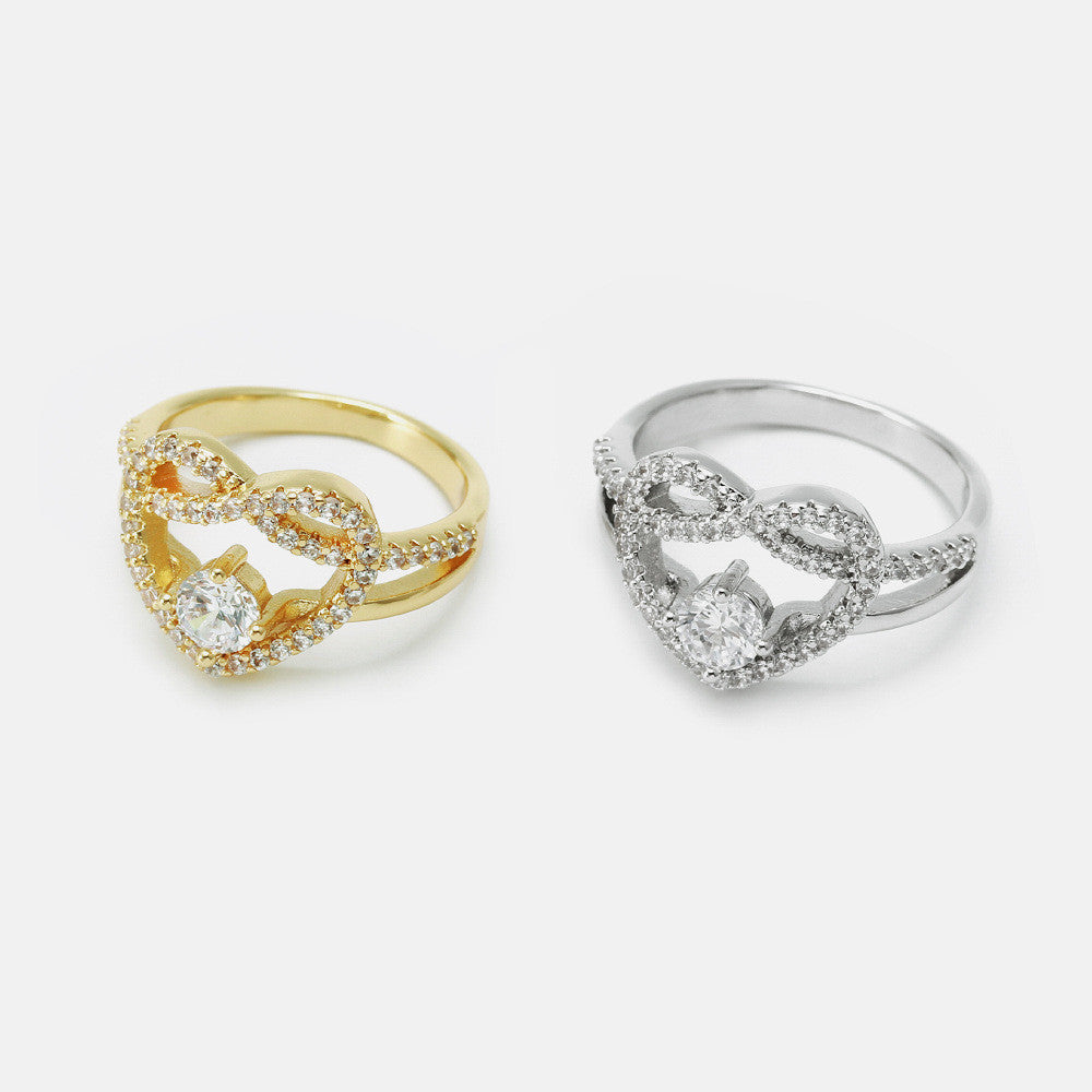 Womens Heart Ring Copper Electroplated Retro Jewelry With White Zircon Love And Promise Ring Gold Plated Shine