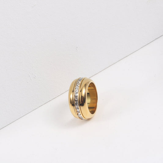 Women's Titanium Steel Ring with Rotatable Circle and Square Zircon Diamond Affordable Luxury Geometric Ring