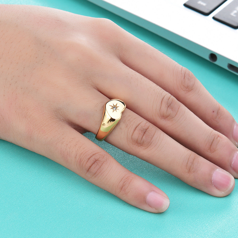 Heart Shaped Titanium Steel Ring Gold Plated Diamond