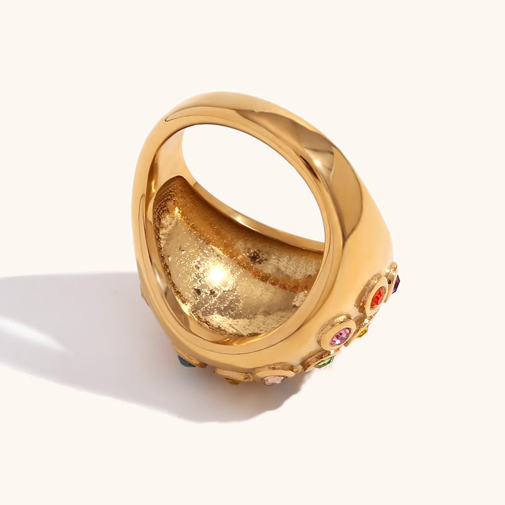 Women Ring Electroplated Ornament Vintage Diamonds Dome Design Zircon Inlay Stainless Steel Jewelry Size 6 7 8