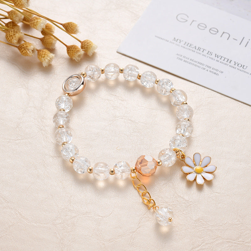 Girls Cute Bracelet With Plant Flower Plus Crystal Design Korean Beads Adjustable Childrens Bracelet 14cm 20cm