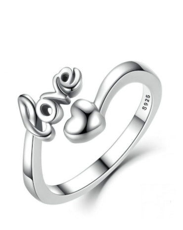 Sterling Silver Love Letter Ring for Women 925 Silver Oxidized Finish Ring Romantic Gift for Her Elegant Design Ring