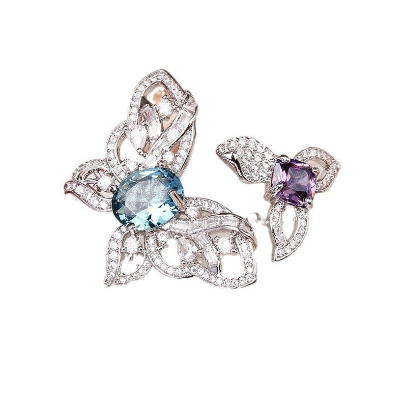 Womens Ring With Rhinestone Butterfly In Heart Design Adjustable Opening Copper Geometric Sky Jewelry For Her