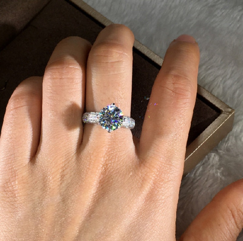 Four Claw Stone Ring With Diamond Petals Dainty Jewelry