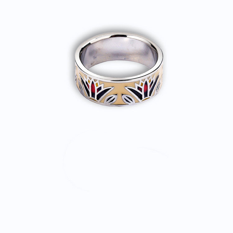 Womens Retro Colorful Enamel Flower Ring Epoxy Copper Jewelry For Women Daily Elegant Accessory Sparkle Finish