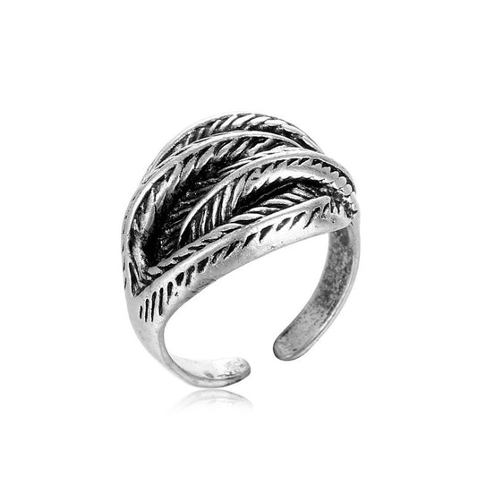Mens Feather Ring Alloy Vintage Punk Exaggerated Design Statement Fashion Ring For Men Feather Alloy Vintage Feather