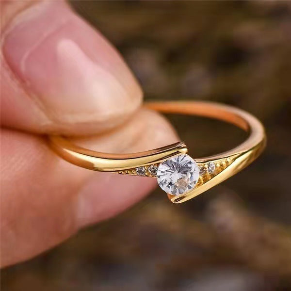 Womens Gold Plated Alloy Ring Engagement Ring With Artificial Gemstones Flower Design Ring Elegant Jewelry Gift