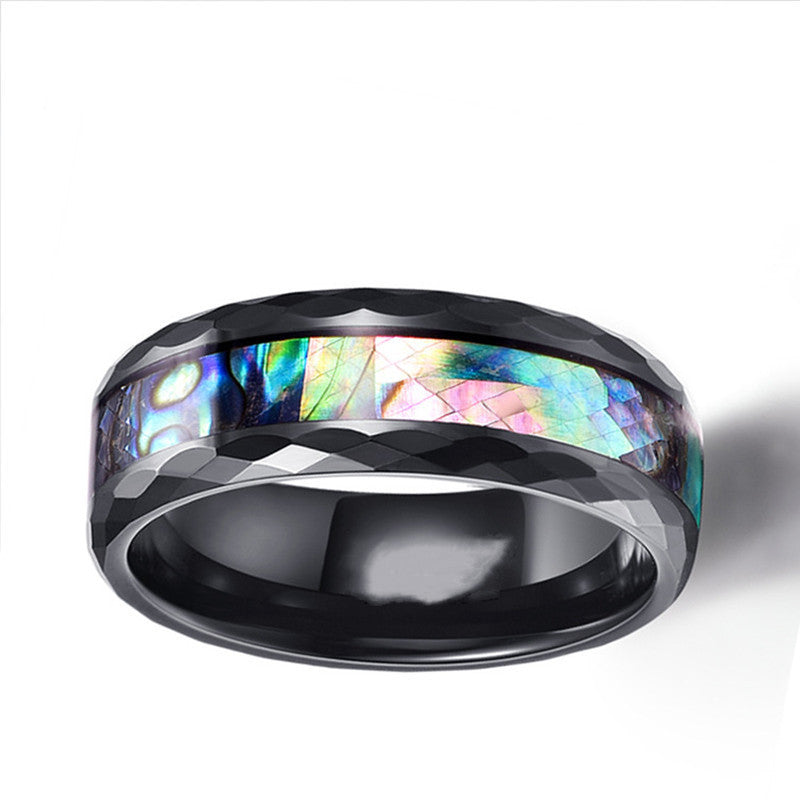 Mens Inlaid Shell Ring Stainless Steel Geometric Design Durable Quality Fashion Jewelry For Men Birthday Gift Accessory