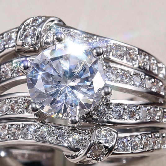 Womens Exaggerated Zircon Ring Set Fine Copper Statement Ring Fashion Jewelry Three Piece Ring For Women Party