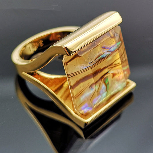 Unisex Gold Plated Ring Abalone Shell Inlaid Gemstone Copper Coated Durable Fashion Jewelry Piece Elegant Icon Pro
