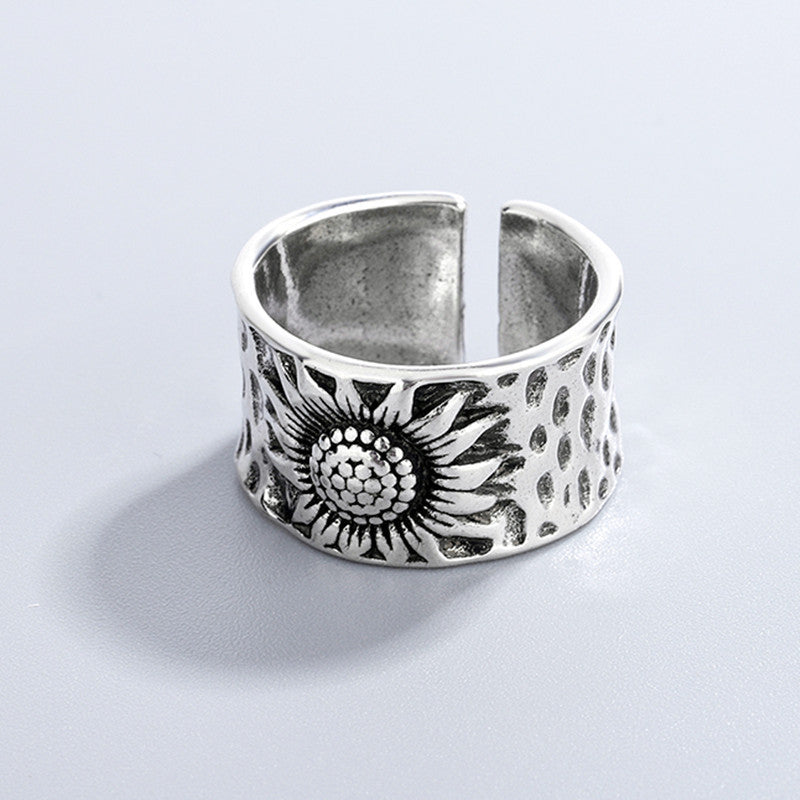 Sunflower Ring For Women Retro Silver Copper Distressed Finish Flower Jewelry Individually Packed Vintage Style
