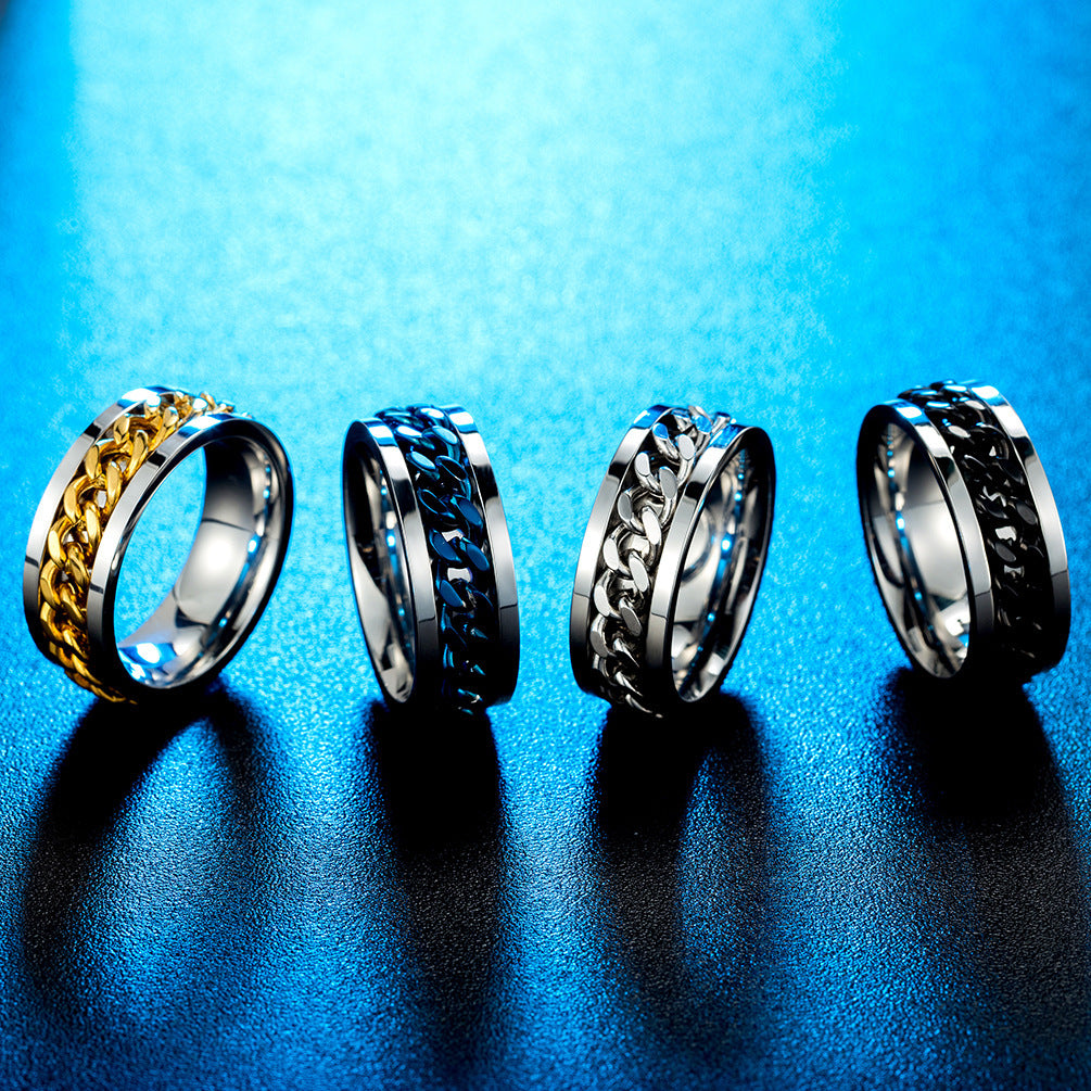 Mens Titanium Steel Chain Ring Geometric Ring Individually Packed Ideal For Birthday Holiday Or Business Gifts