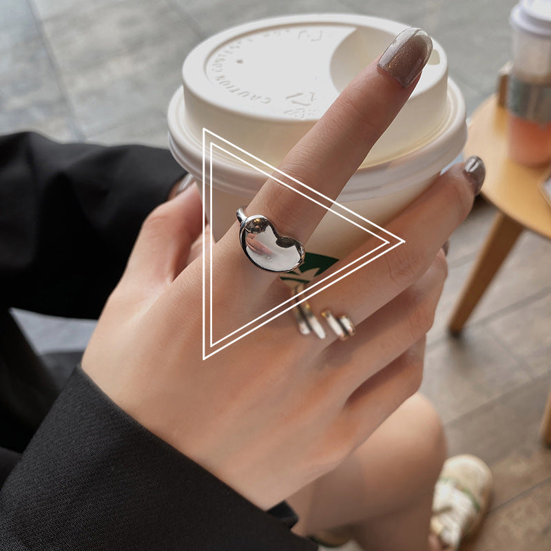 Women Silver Plated Heart Ring With Wings Vintage Heart Shaped Adjustable Opening Retro Jewelry Everyday Wear