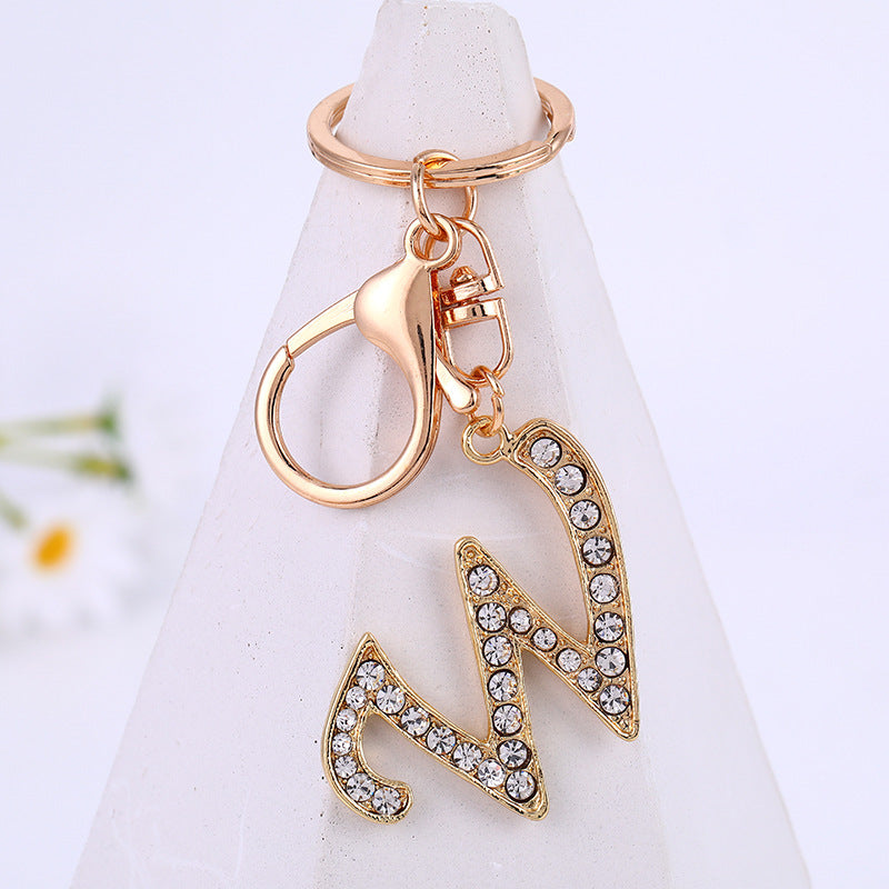 Personalized Initial Keychain With Diamond Inlay Letter Ring For Bags Cars Keys Durable Alloy Finish And Shine