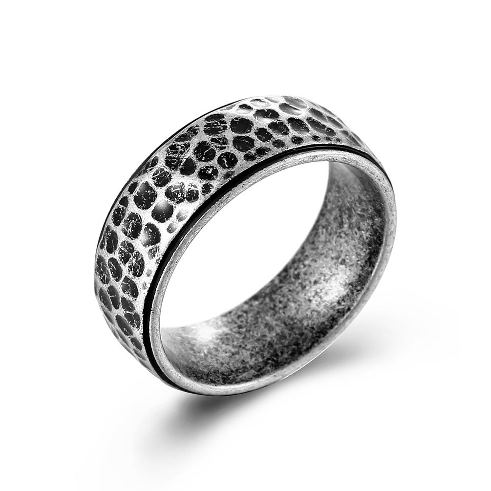 Titanium Steel Ring for Men and Women Beating Pattern Moon Pit Polished Geometric Durable Jewelry for Everyday