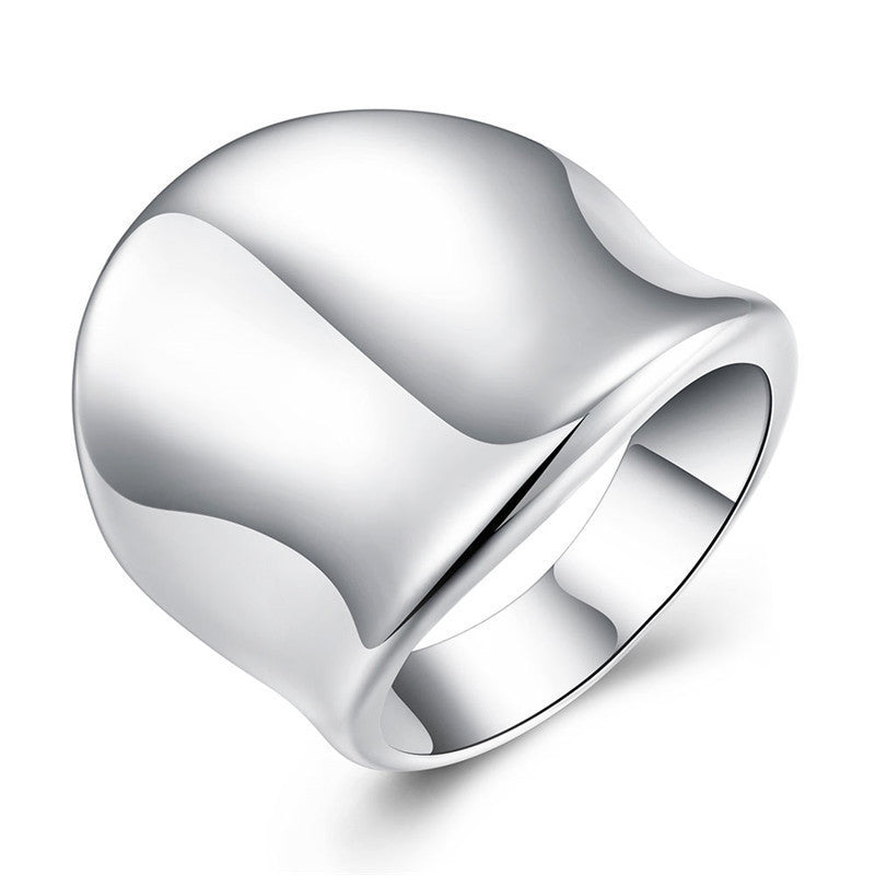 Titanium Steel Ring Smooth Wide Face Irregular Ellipse Style For Women Size Six To Ten Gold Or Silver Electroplated