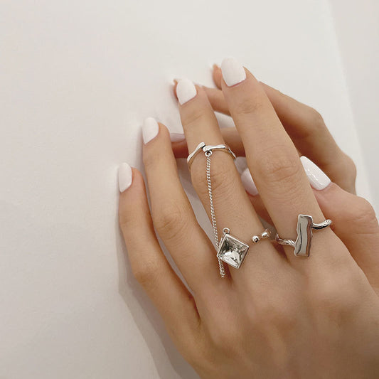 S925 Silver Two Finger Ring For Women Retro Chain Tassel Jewelry Style Accessory Geometric Style Gifts For Her