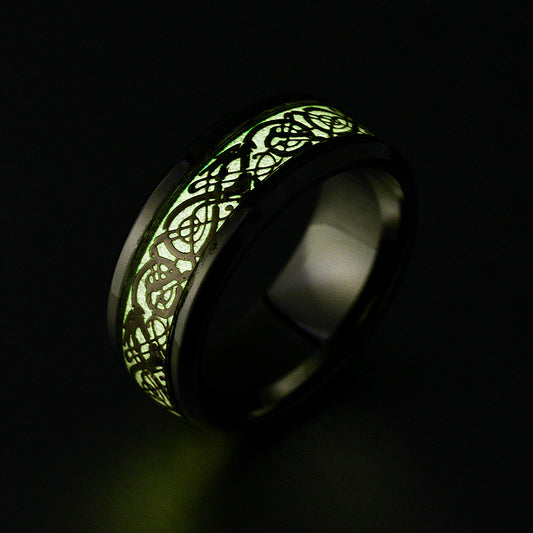 Stainless Steel Luminous Ring For Everyday Wear Sturdy Polished Band Jewelry With Orange Black Accent And Glow