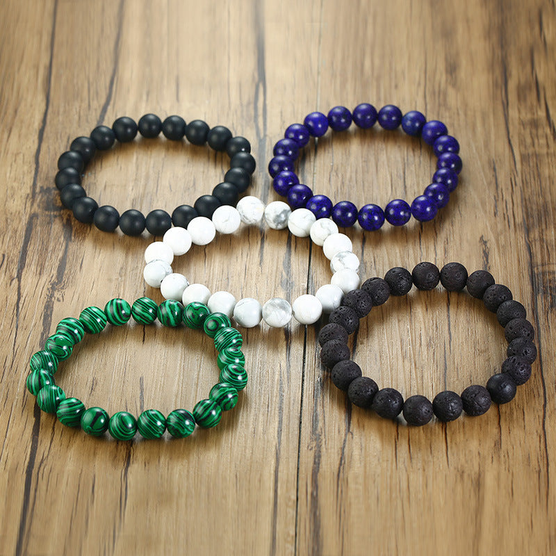 Natural Stone Bead Bracelet Lava Rock And White Pine Beads Stretch Charm Bracelet Gift Anti Fatigue Jewelry 19cm