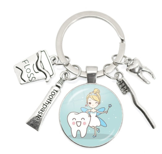 Round Toothbrush Keychain Alloy Metal Key Ring Unisex Pendant Gift for Keys Bags Backpacks and More Gift Ideas