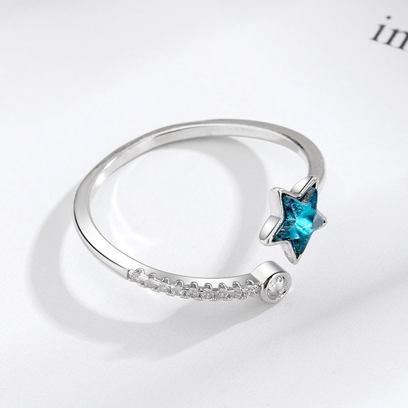 Womens Pentagram Ring Galaxy Inspired Gold Plated White Copper Artificial Gemstone Elegant Durable Top Jewelry