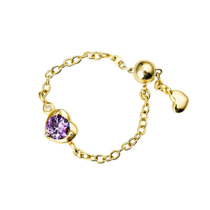 Silver Bracelet Ring Set Purple Zircon Micro Inlaid Adjustable Chain Elegant Gold Jewelry For Women And Girls