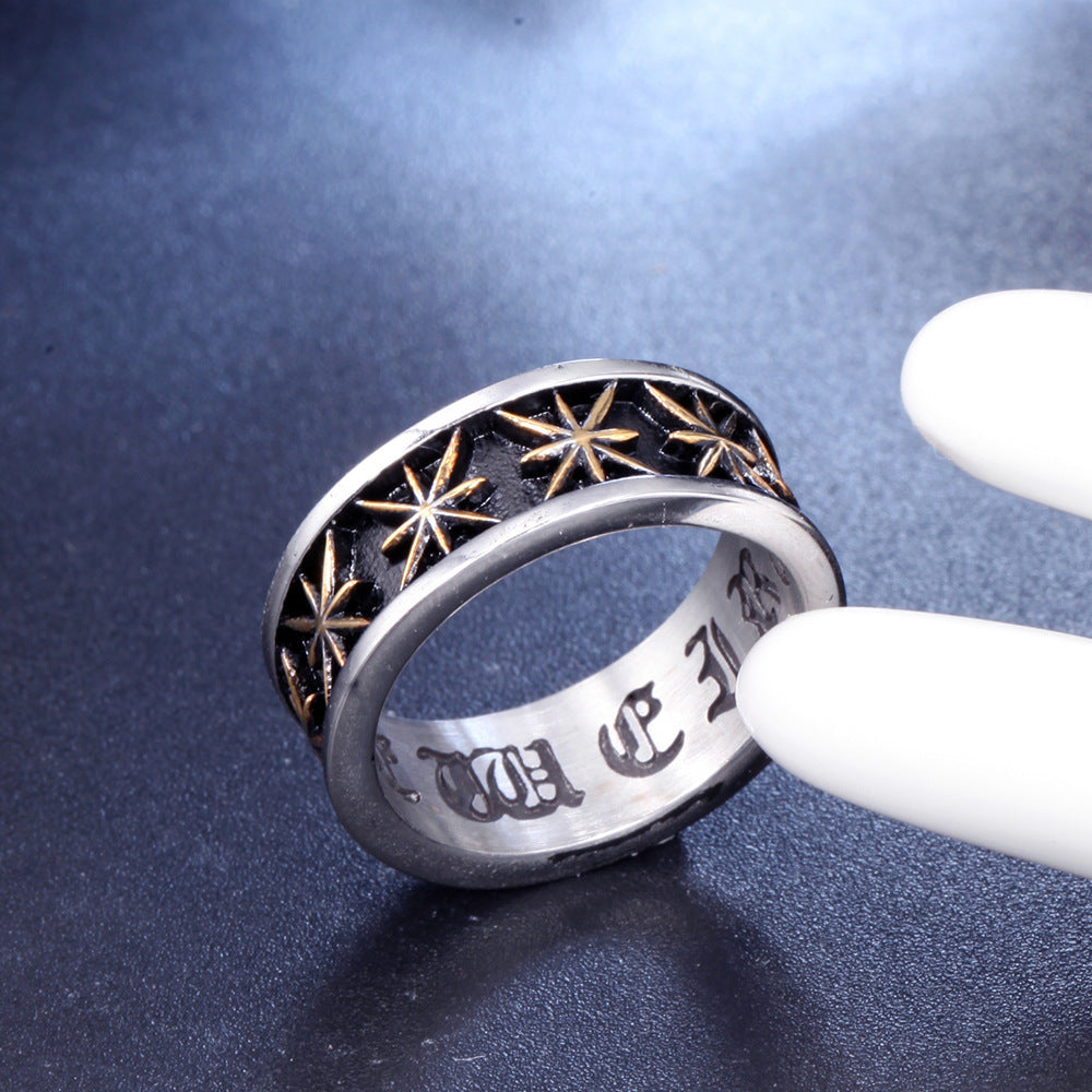 Titanium Steel Ring for Men and Women with Maple Leaf Design Polished Geometric Band Travel Souvenir Ring Gift Steel and Gold Color Options